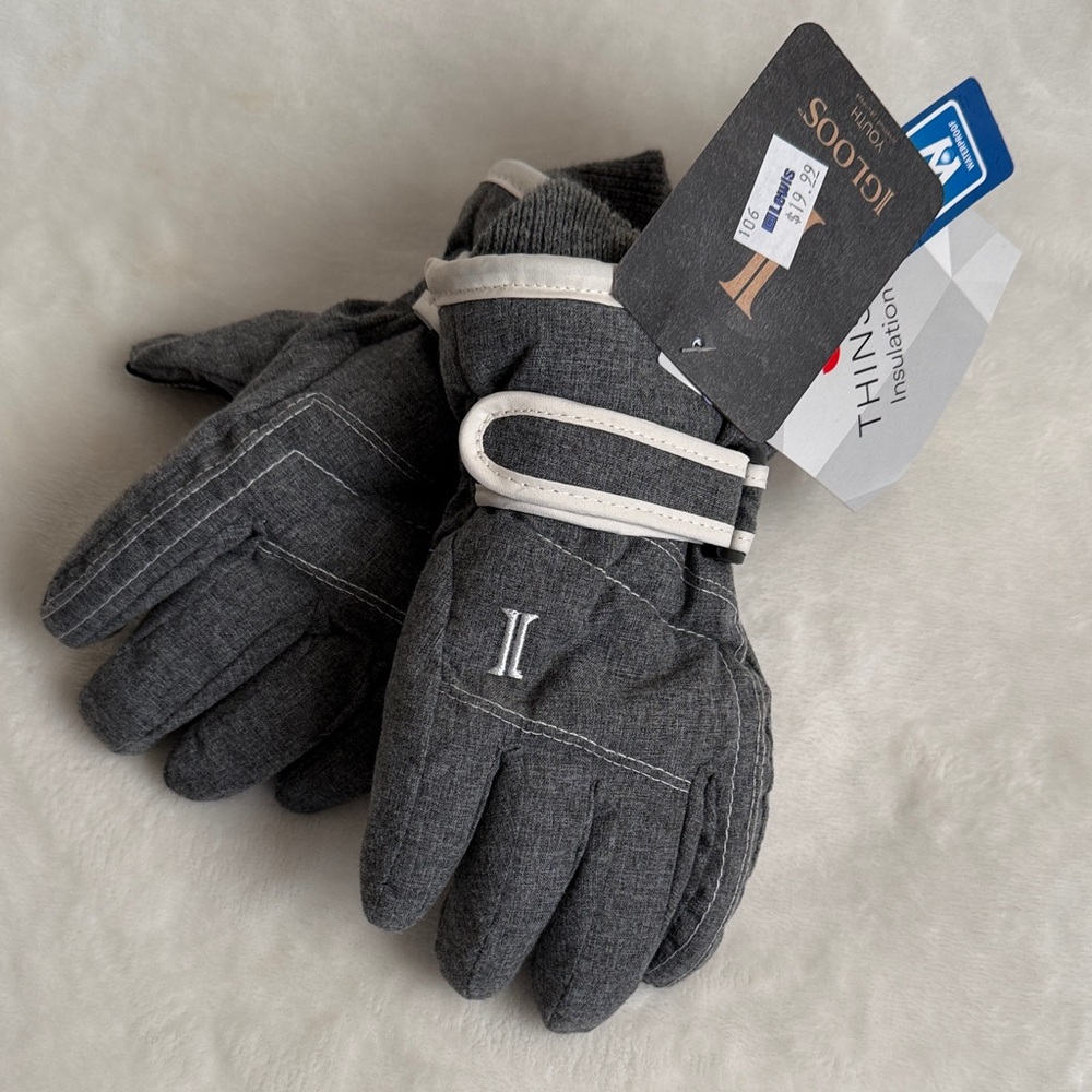 Igloos Kids Gloves in Charcoal and White
